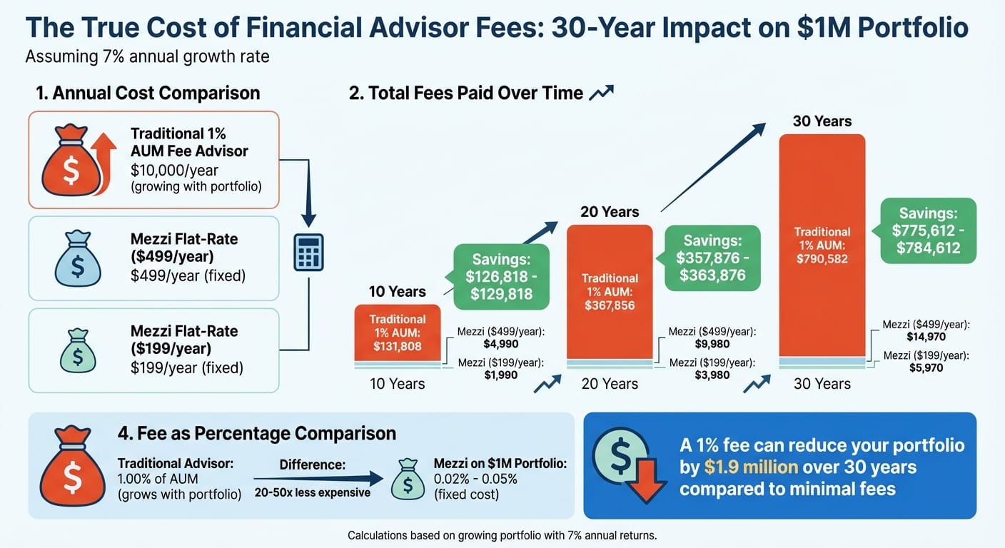 30-Year Cost Comparison: 1% Financial Advisor Fee vs Flat-Rate Platform on $1M Portfolio