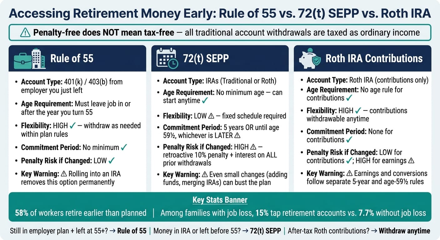Rule of 55 vs. 72(t) SEPP: Early Retirement Withdrawal Options Compared