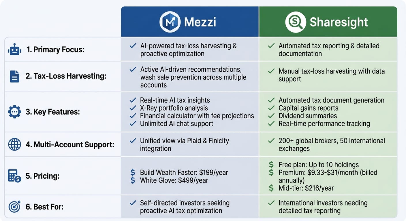 Mezzi vs Sharesight Portfolio Tracker Comparison: Features and Pricing