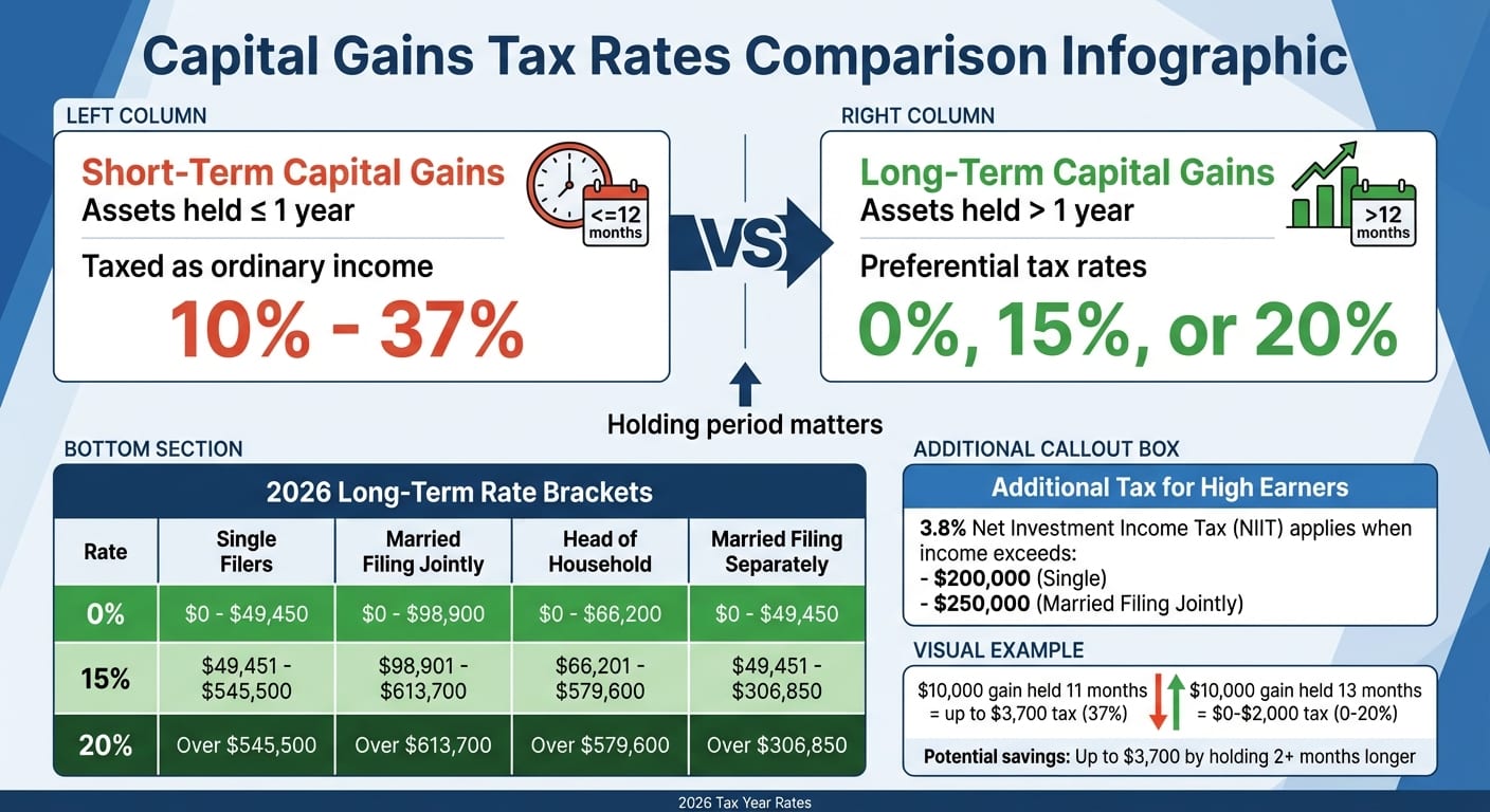 Short-Term vs Long-Term Capital Gains Tax Rates 2026