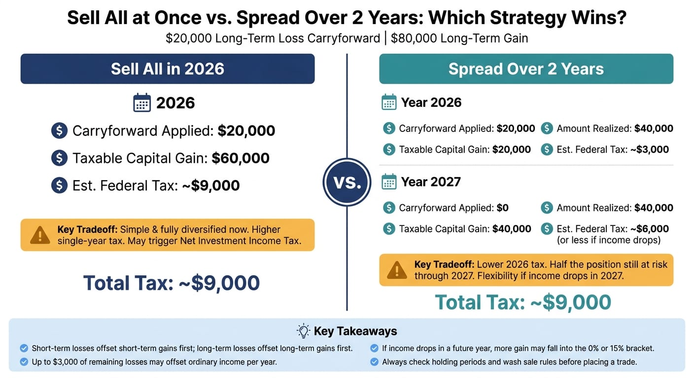 Sell All at Once vs. Spread Over 2 Years: Capital Loss Carryforward Strategy