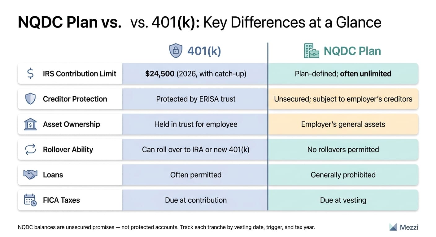 NQDC Plan vs. 401(k): Key Differences at a Glance