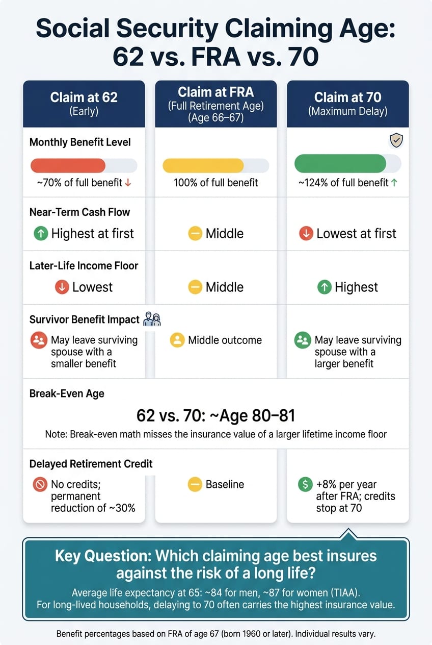 Social Security Claiming Age Comparison: 62 vs. FRA vs. 70
