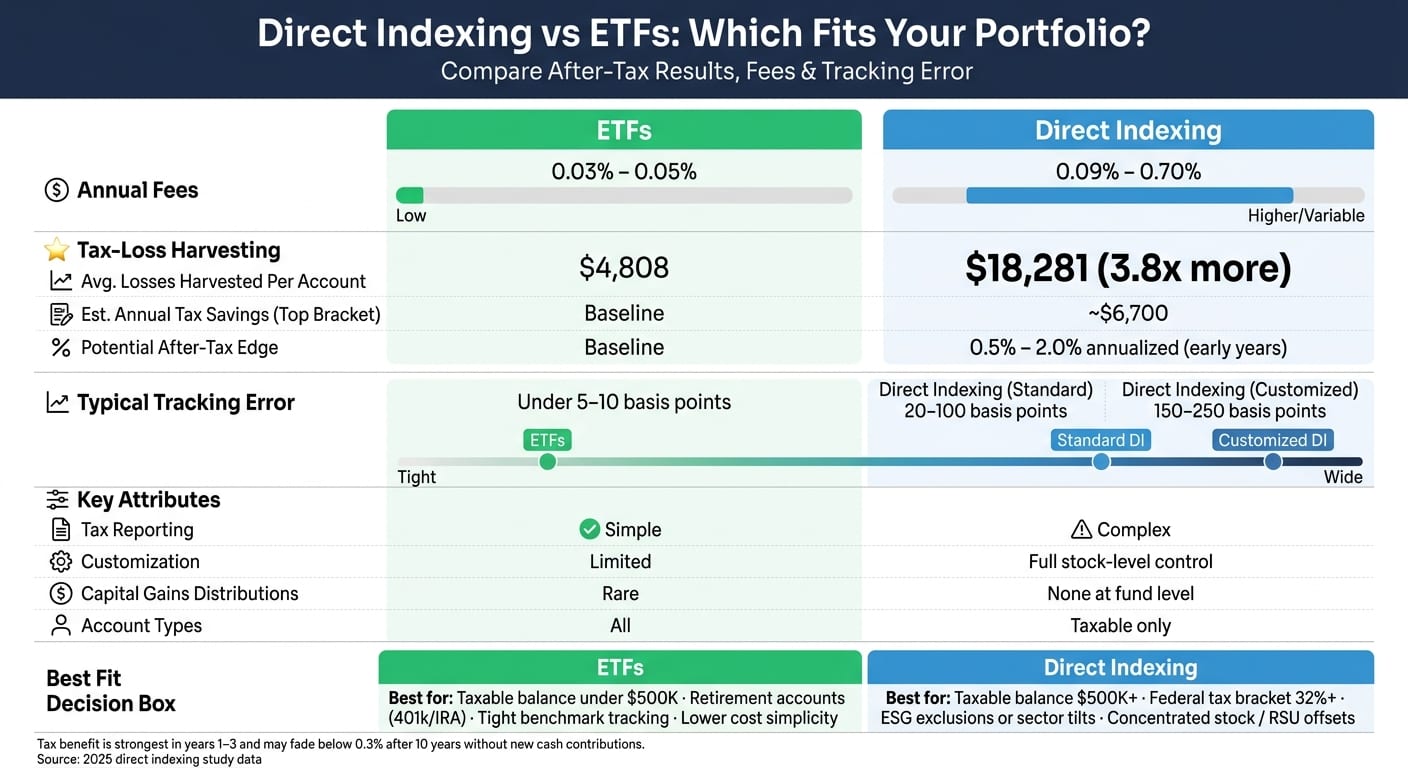 Direct Indexing vs ETFs: After-Tax Results, Fees & Tracking Error Compared