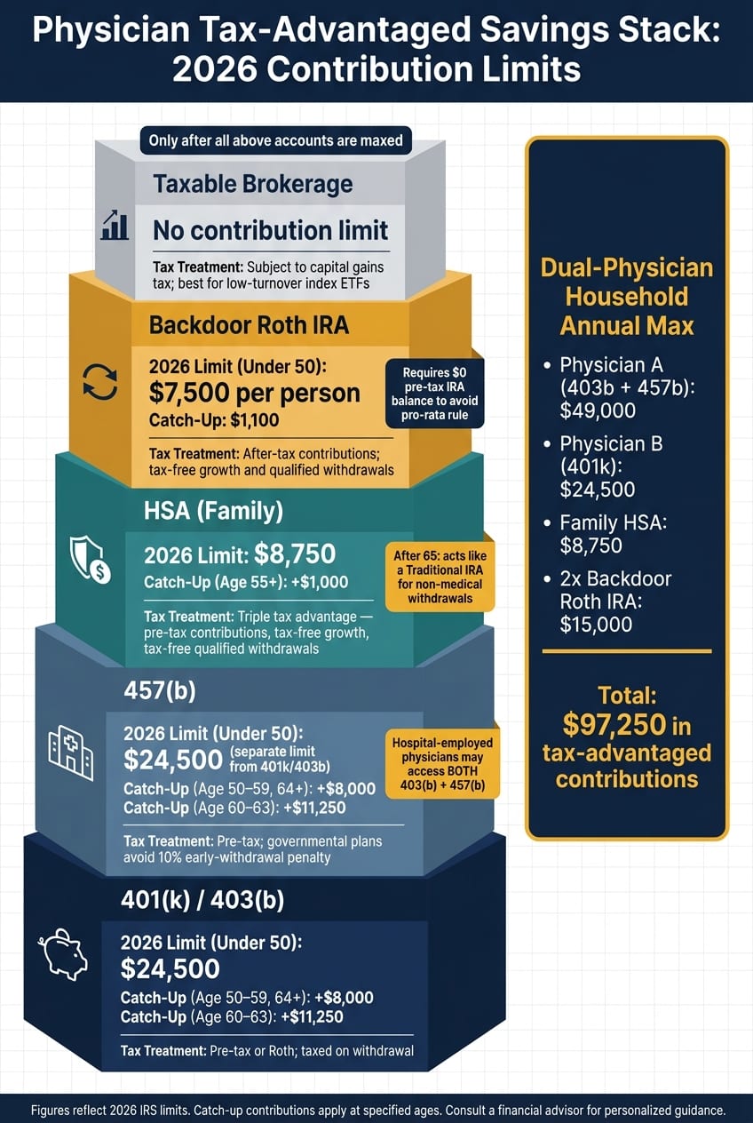 Physician Tax-Advantaged Savings Stack: 2026 Contribution Limits