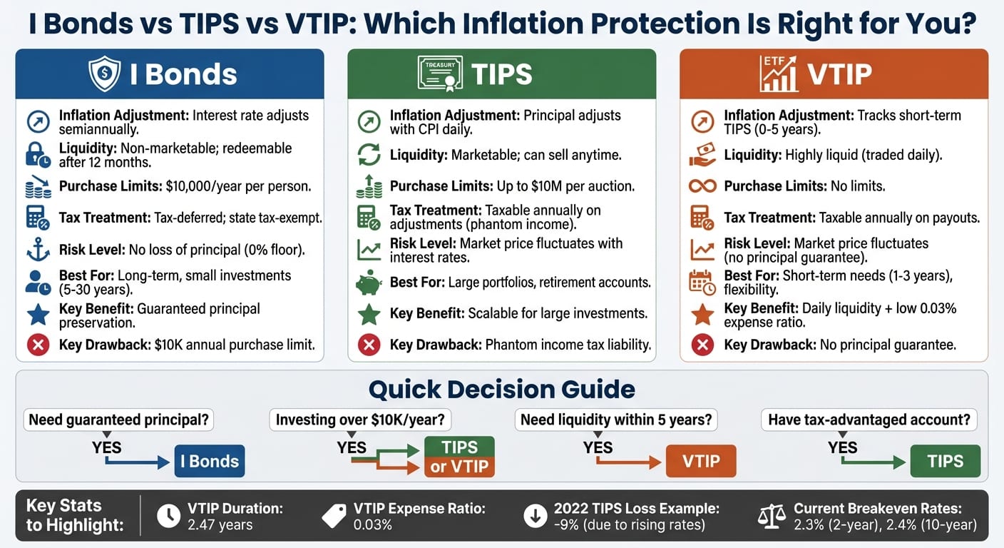 I Bonds vs TIPS vs VTIP: Complete Comparison Chart for Inflation Protection