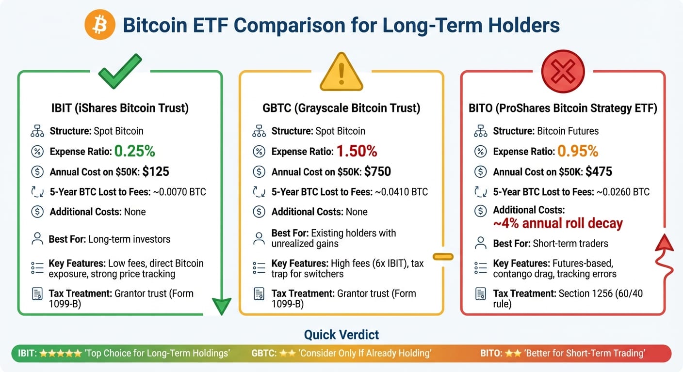 Bitcoin ETF Comparison: IBIT vs GBTC vs BITO Fees and Performance