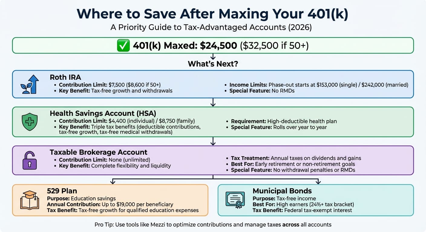 Tax-Advantaged Account Comparison: 401(k), Roth IRA, HSA, and Taxable Brokerage