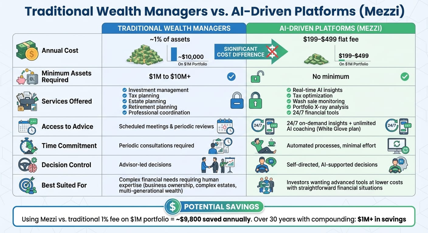 Traditional Wealth Managers vs AI-Driven Platforms Cost and Features Comparison