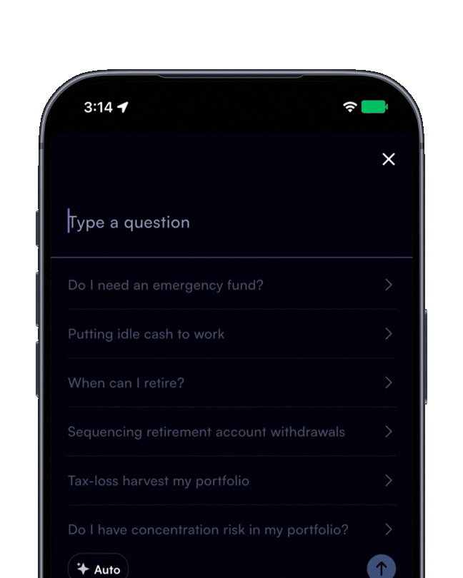 Mezzi mobile AI question field with an Auto model-selection control.