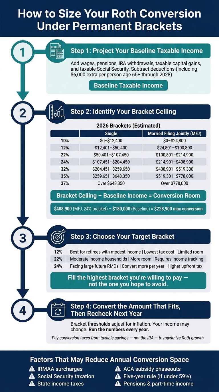Roth Conversion Sizing Framework Under Permanent Tax Brackets