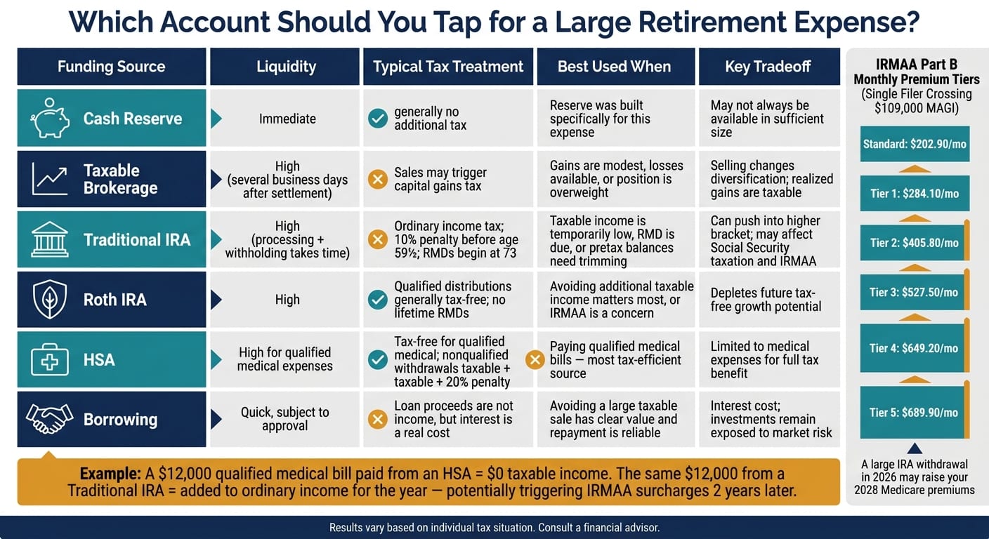 Retirement Expense Funding Sources: Tax & Liquidity Comparison