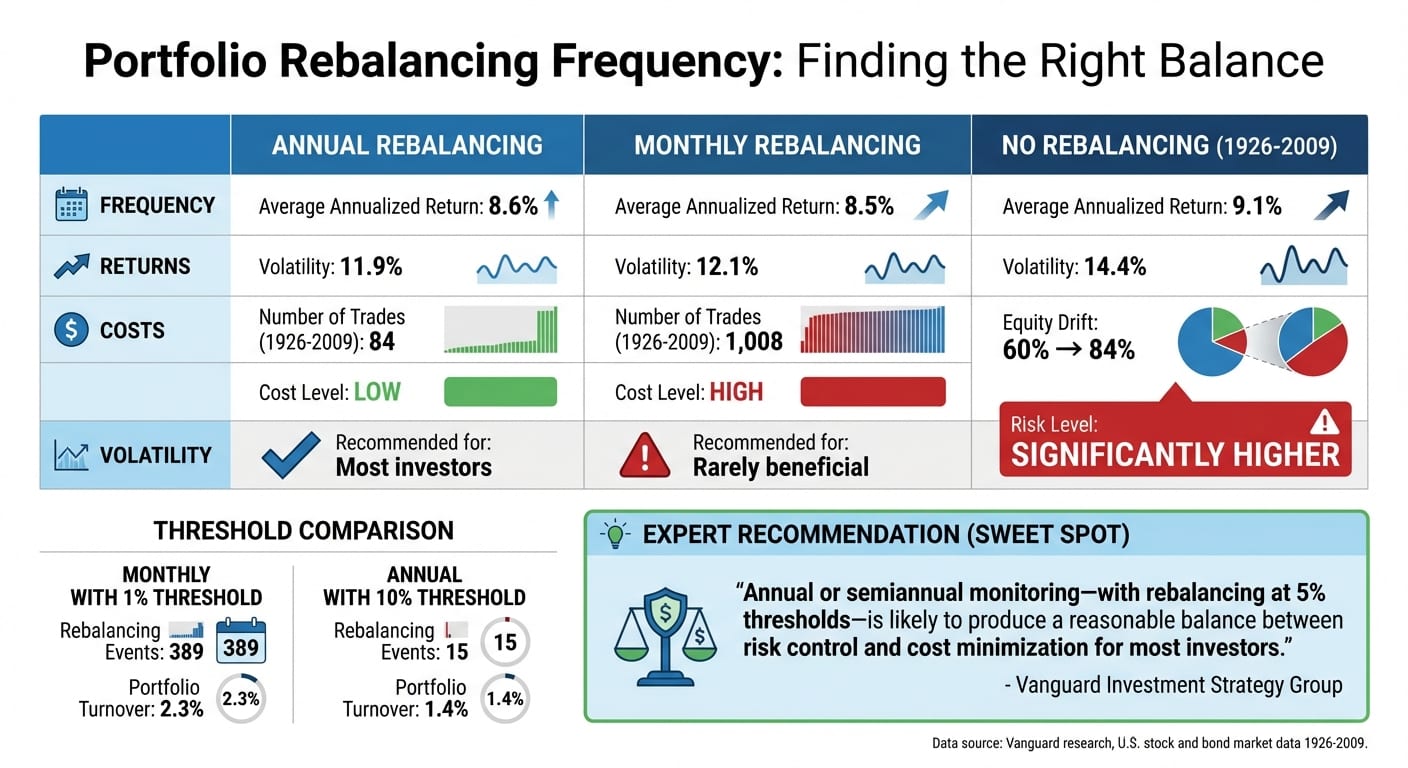 Portfolio Rebalancing Frequency Comparison: Annual vs Monthly Returns and Costs