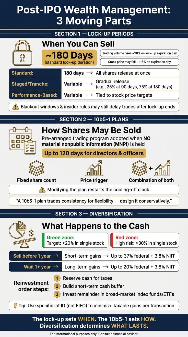 Post-IPO Wealth Management: Lock-Up, 10b5-1 Plans & Diversification at a Glance