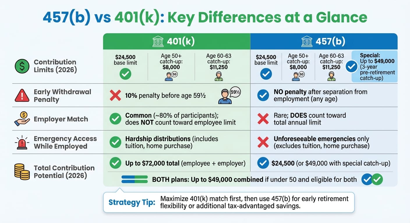 457(b) vs 401(k) Retirement Plans Comparison Chart