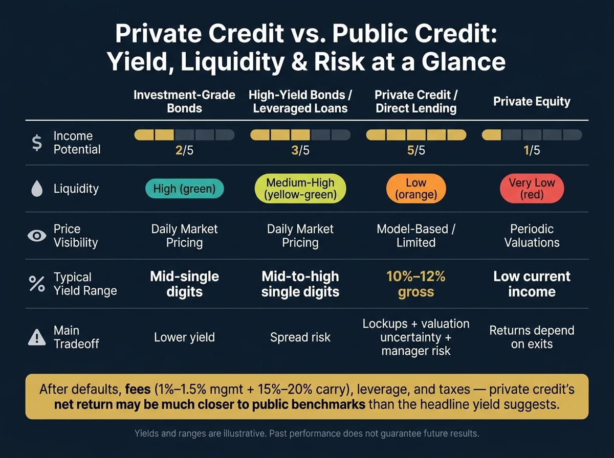 Private Credit vs. Public Credit: Yield, Liquidity & Risk Compared