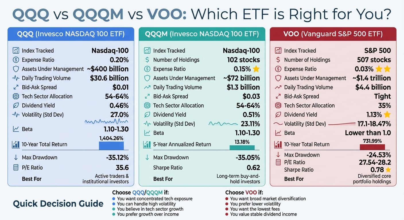 QQQ vs QQQM vs VOO ETF Comparison: Key Metrics and Performance