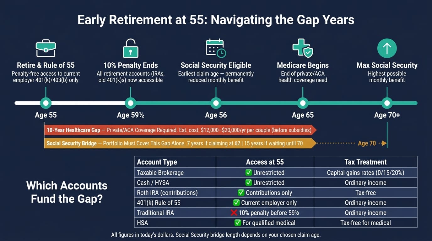 Early Retirement at 55: Key Ages, Account Access & Income Timeline