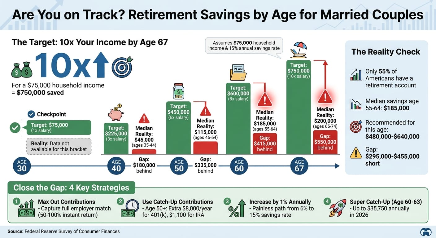 Retirement Savings Benchmarks by Age: Target vs Reality for Married Couples