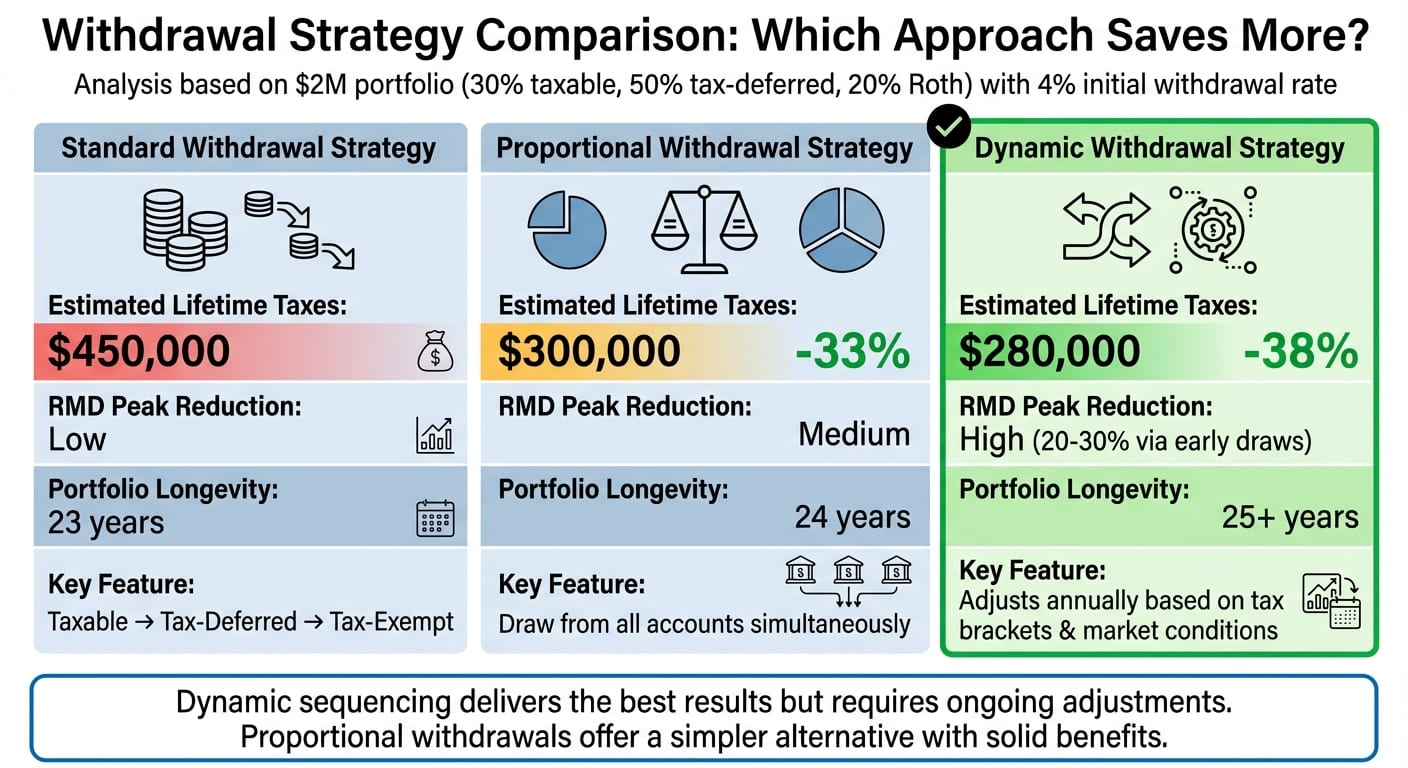 Retirement Withdrawal Strategy Comparison: Tax Savings and Portfolio Longevity