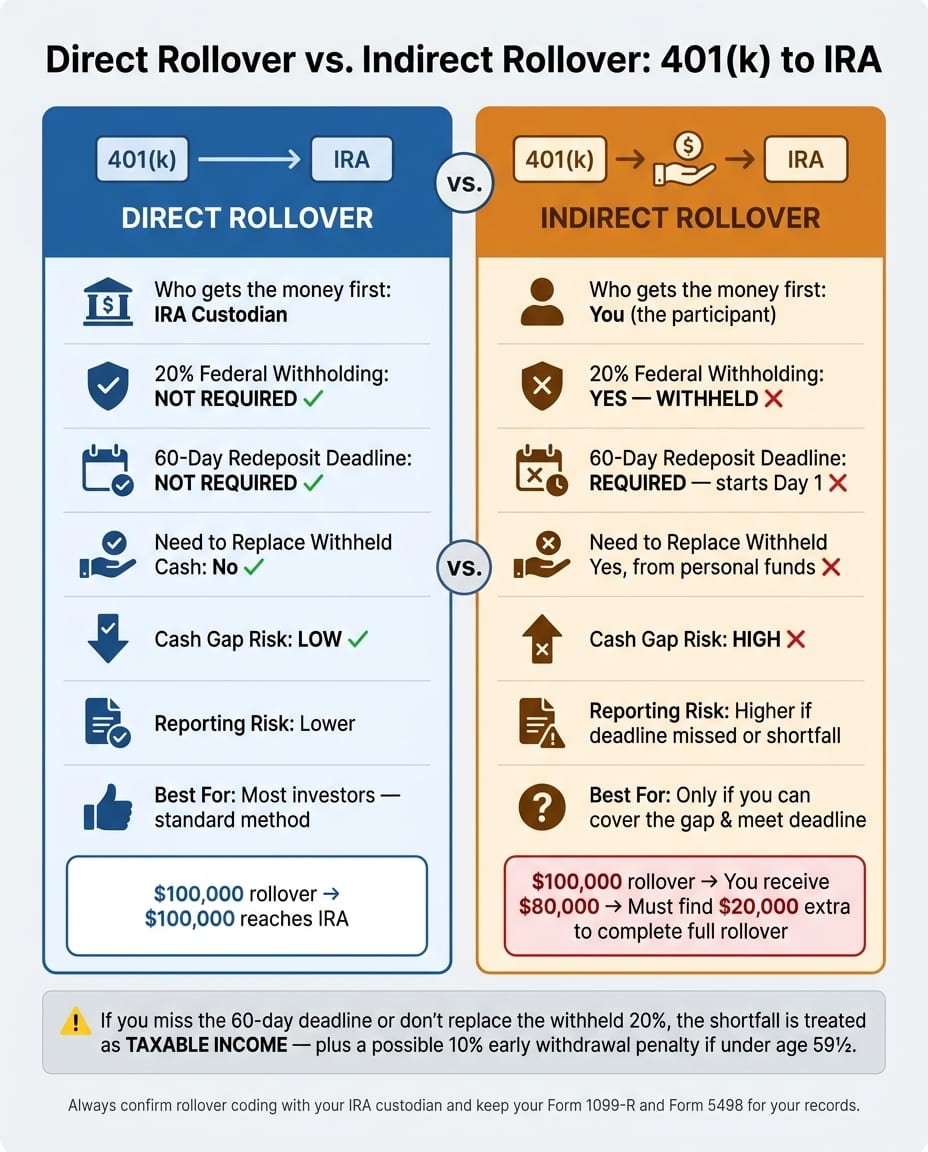 Direct Rollover vs. Indirect Rollover: 401(k) to IRA Comparison