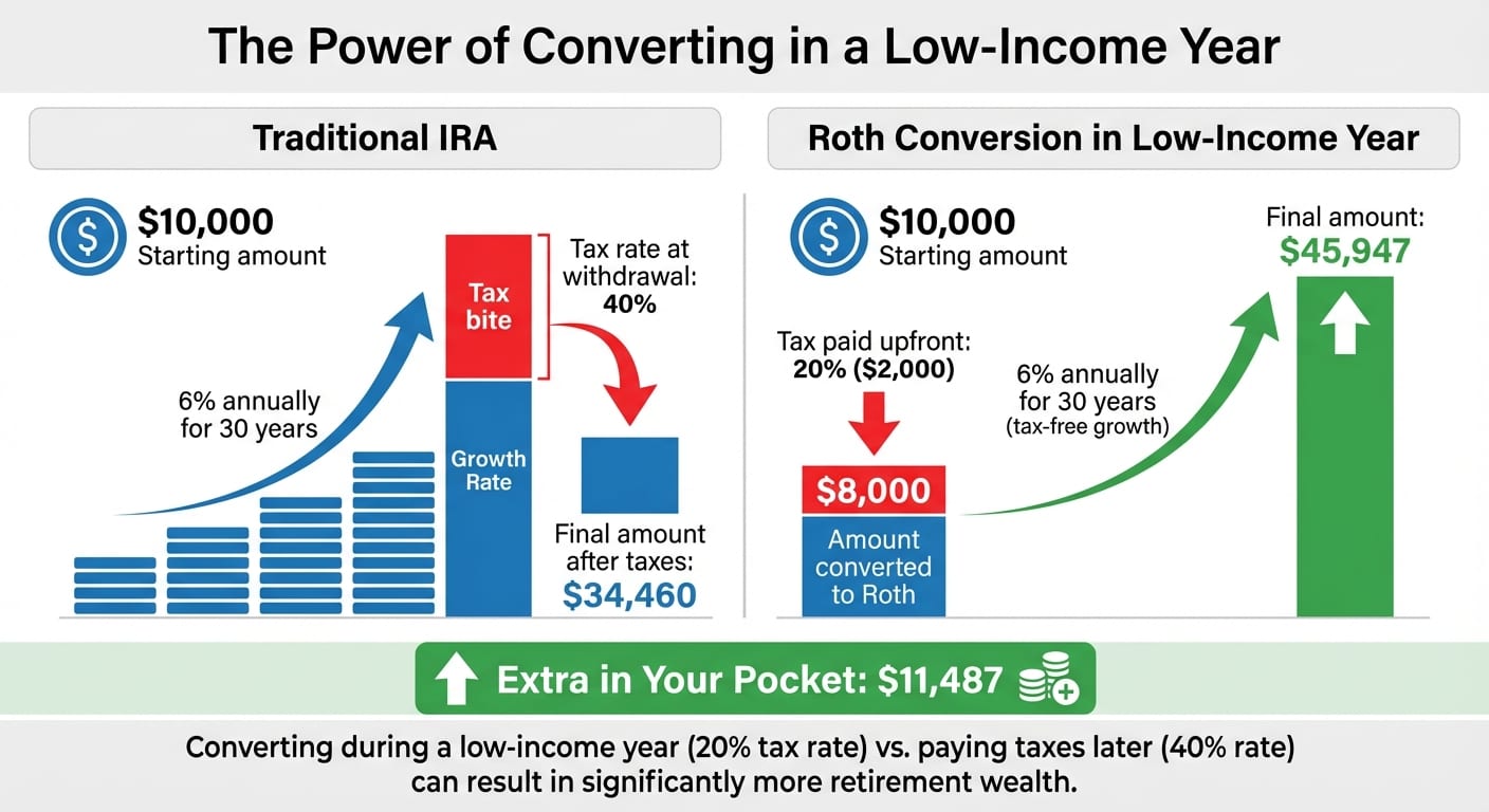 Roth Conversion Tax Impact: Low vs High Tax Bracket Comparison