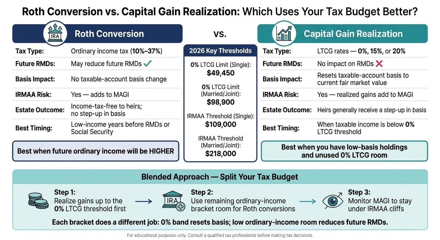Roth Conversion vs. Capital Gain Realization: Tax Strategy Comparison