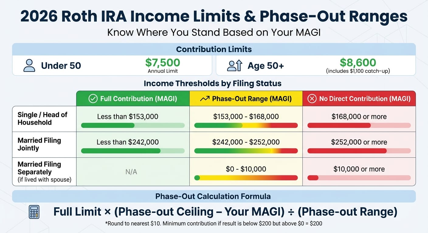 2026 Roth IRA Income Limits and Phase-Out Ranges by Filing Status