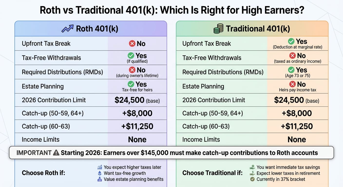 Roth vs Traditional 401(k) Comparison for High Earners