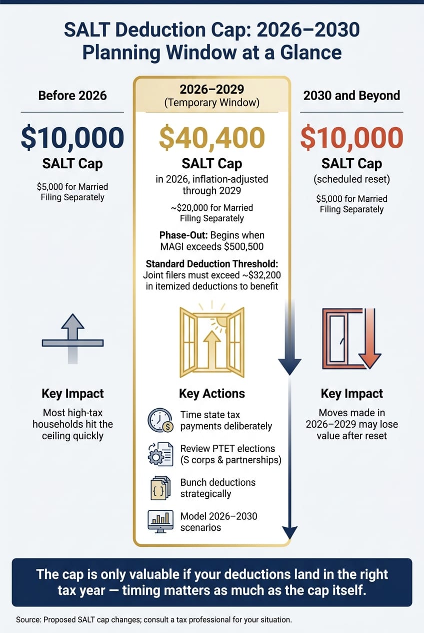 SALT Deduction Cap: 2026–2030 Planning Window at a Glance