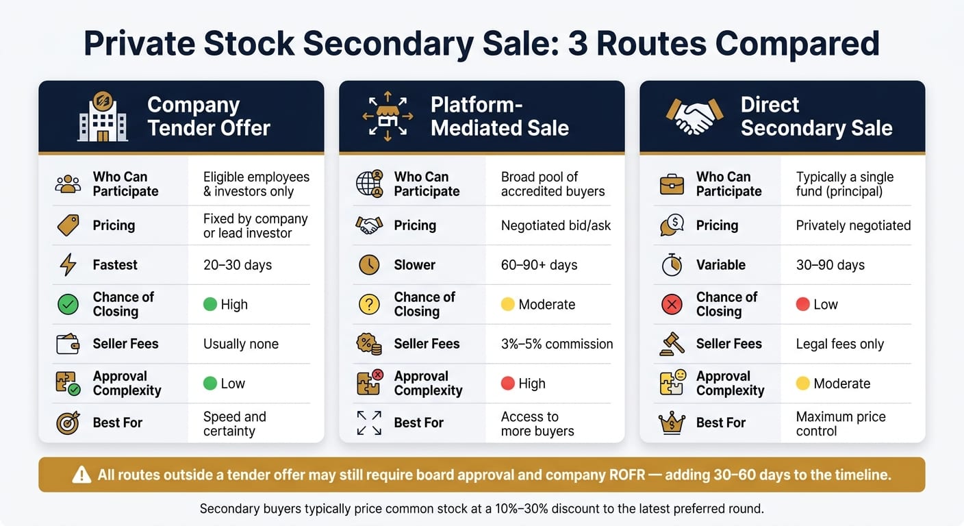 Private Stock Secondary Sale: 3 Routes Compared (Speed, Price & Fees)