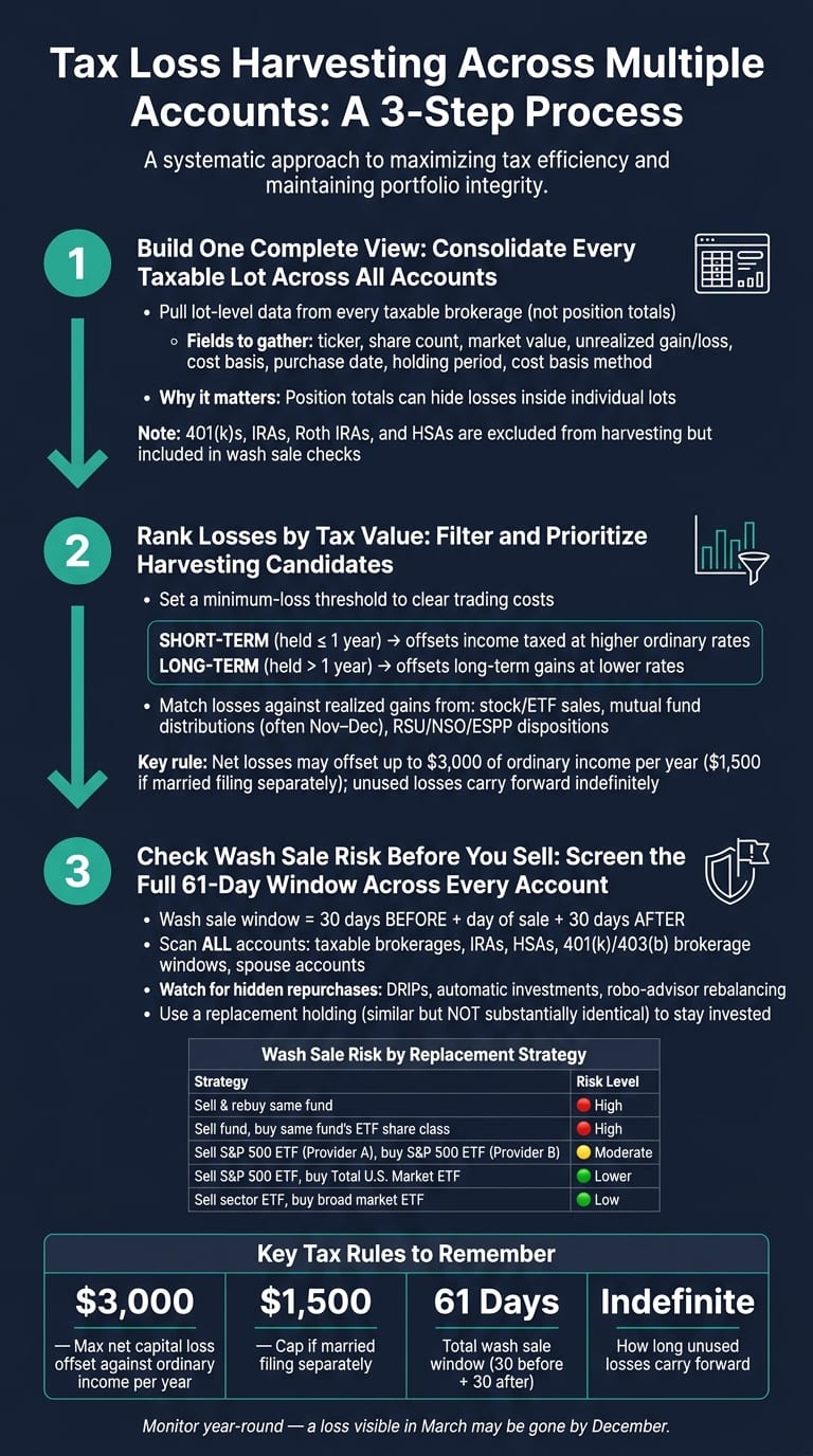 Tax Loss Harvesting Across Multiple Accounts: 3-Step Process