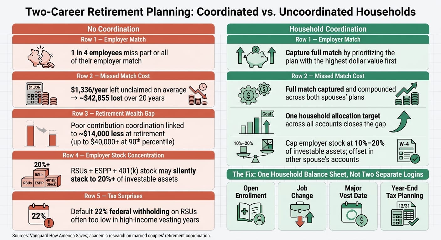 Two-Career 401(k) Coordination: The Cost of Going It Alone vs. Household Planning