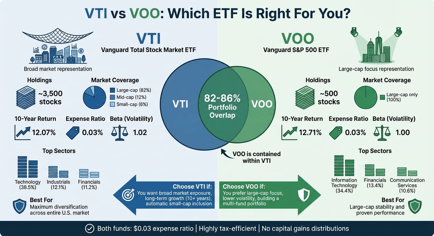 VTI vs VOO ETF Comparison: Holdings, Returns, and Key Differences