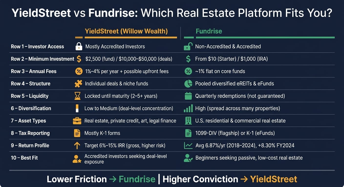 YieldStreet vs Fundrise: Side-by-Side Platform Comparison