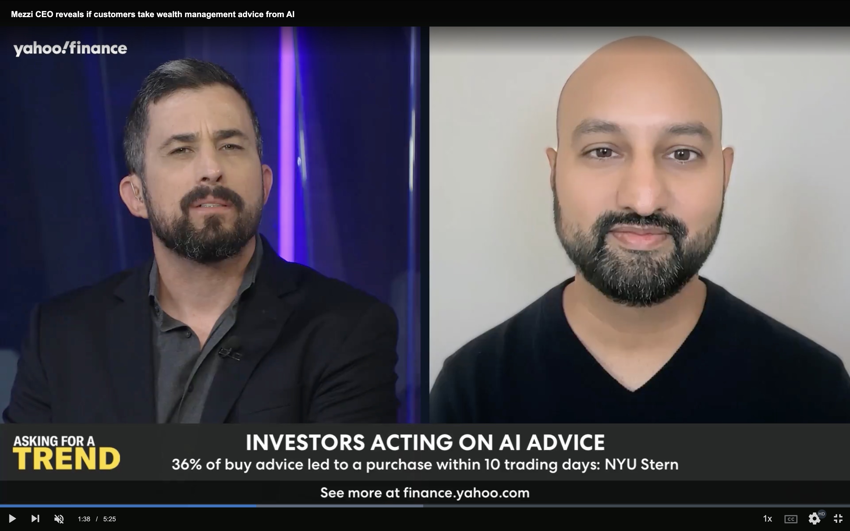 Yahoo Finance host Josh Lipton and Mezzi CEO Manish Jain in a split-screen interview